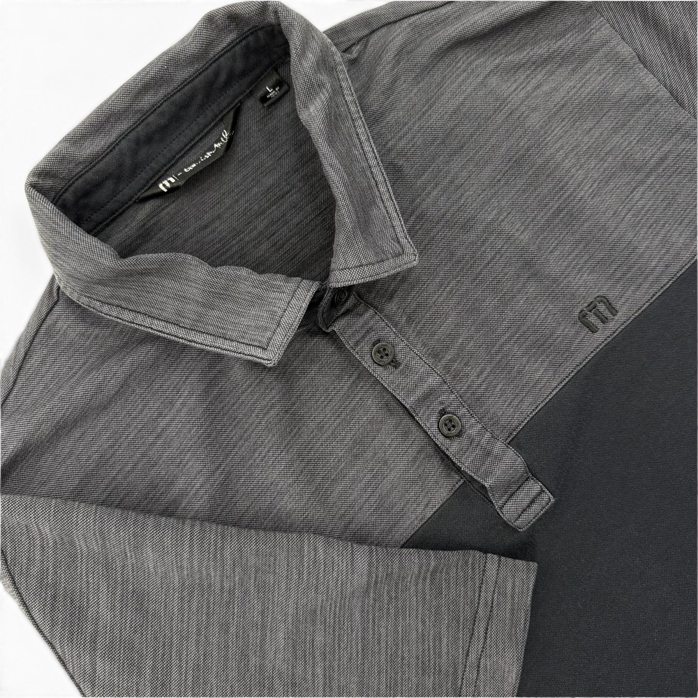 TravisMathew Polo Shirt Mens Large Grey Navy Colorblock